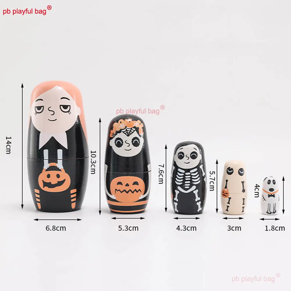 5Pcs/Set Wooden Russian Nesting Home Decoration Halloween Pumpkin Girl Festival Gift Stacking Dolls Kids DIY Toys HG380