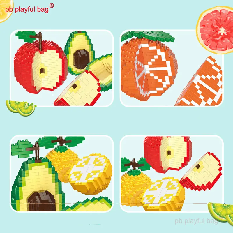 PB Playful Bag Fruit building block series Apples and oranges Micro particle assembly decoration Children's Toys gift UG270