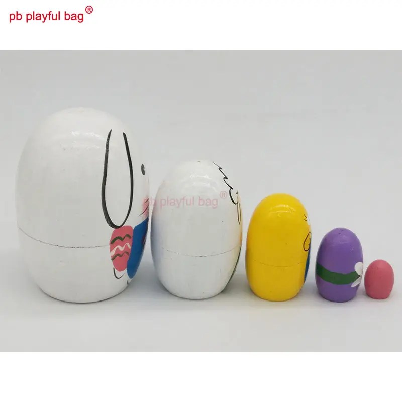 Five Layer Egg Shaped Rabbit Animal Russian Dolls Wooden Toy Set Crafts Decorations Kids Gift Russian Nesting Doll HG55