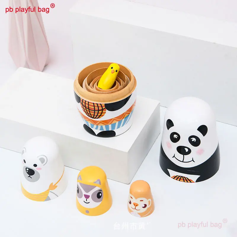Russian Doll Five Layer Panda Animal Wooden Crafts Cartoon Toys Decorate Nesting Doll Creative Lovely Kids Christmas Gifts HG204