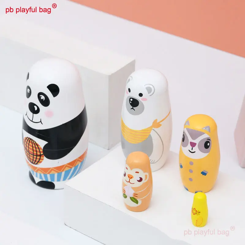 Russian Doll Five Layer Panda Animal Wooden Crafts Cartoon Toys Decorate Nesting Doll Creative Lovely Kids Christmas Gifts HG204