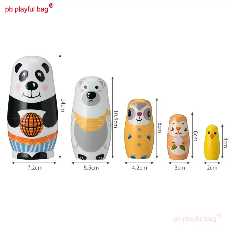 Russian Doll Five Layer Panda Animal Wooden Crafts Cartoon Toys Decorate Nesting Doll Creative Lovely Kids Christmas Gifts HG204