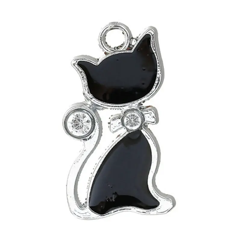 5 PCs Zinc Alloy Halloween Charms Cat & Owl Animal Rhinestone Golden & Black Hat Enamel Pendants For DIY Jewelry Makin