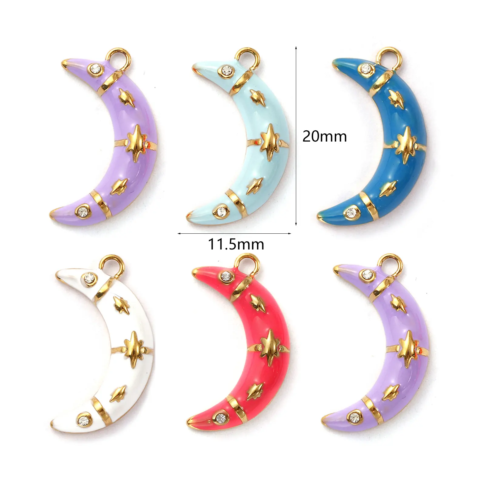 1 Piece 304 Stainless Steel Galaxy Charms 18K Gold Plated Enamel Half Moon Star Micro Pave Clear Cubic Zirconia DIY Necklace
