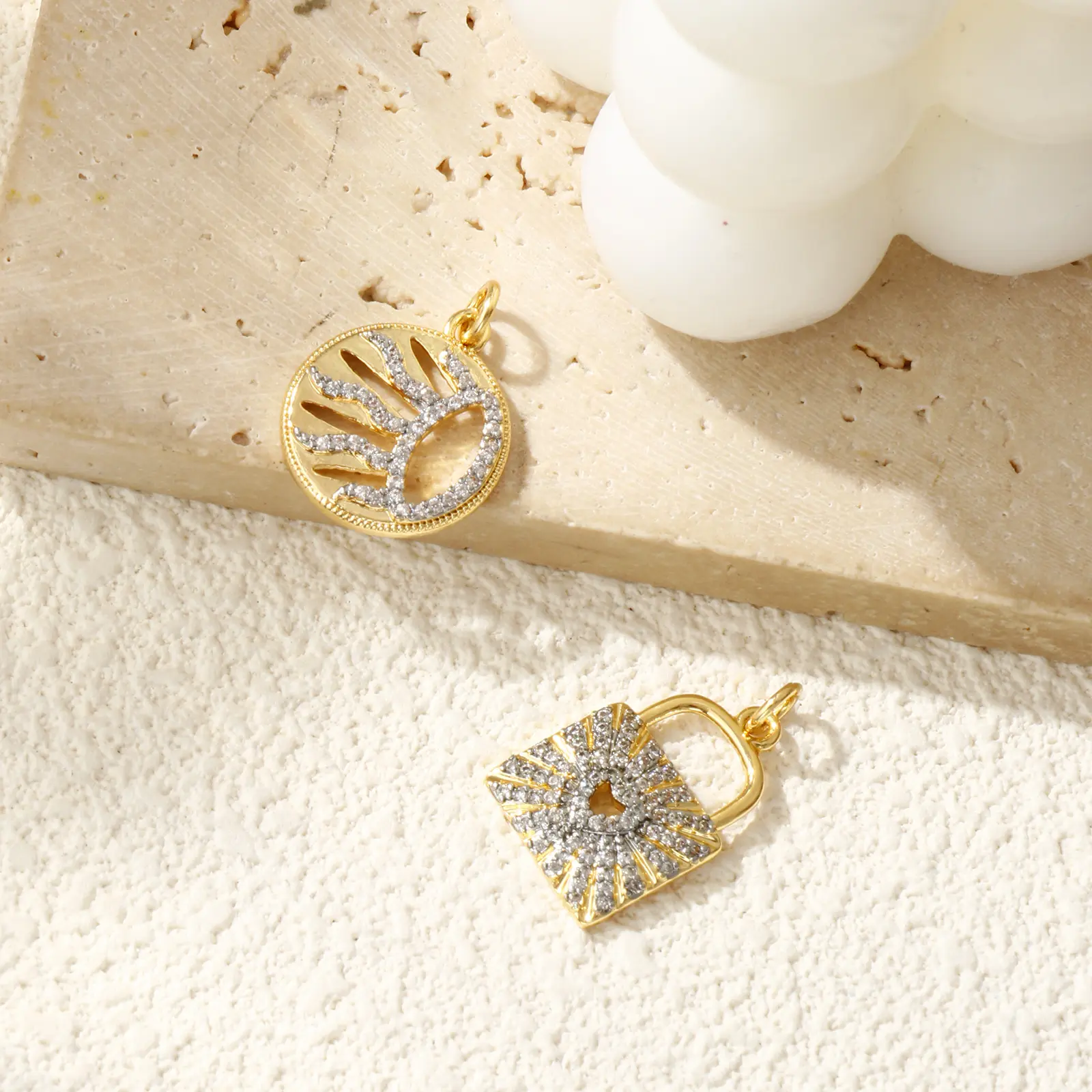 1 Piece Brass Galaxy Pendants 18K Gold Plated Clear Cubic Zirconia Hollow Sun Charms For DIY Necklace Jewelry Making Findings
