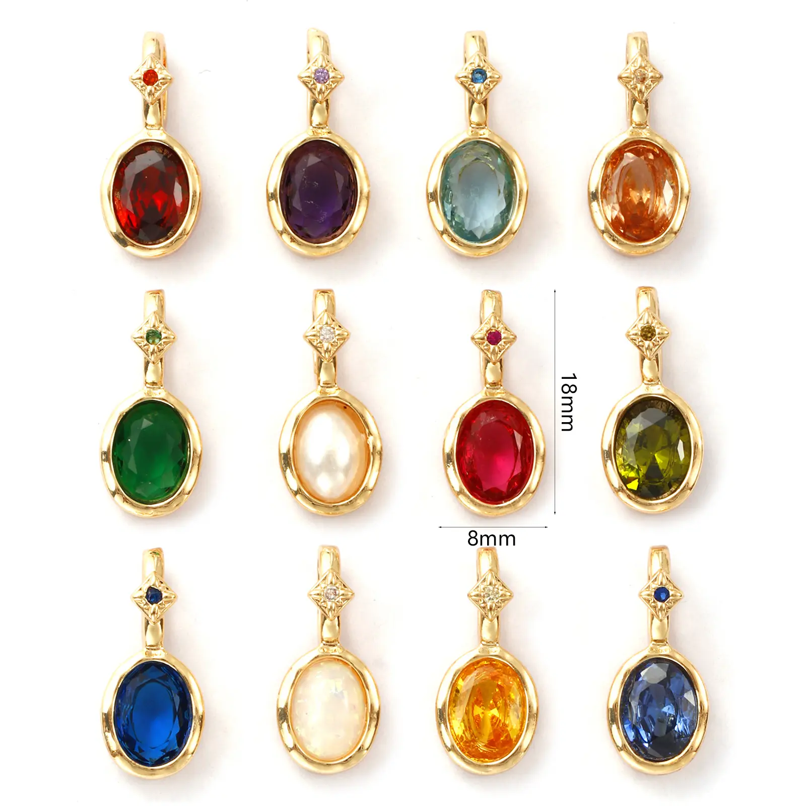 1 Piece Brass & Cubic Zirconia Birthstone Charms 14K Gold Plated Oval Pendant For DIY Necklace Earring Jewelry Making 18mm x 8mm