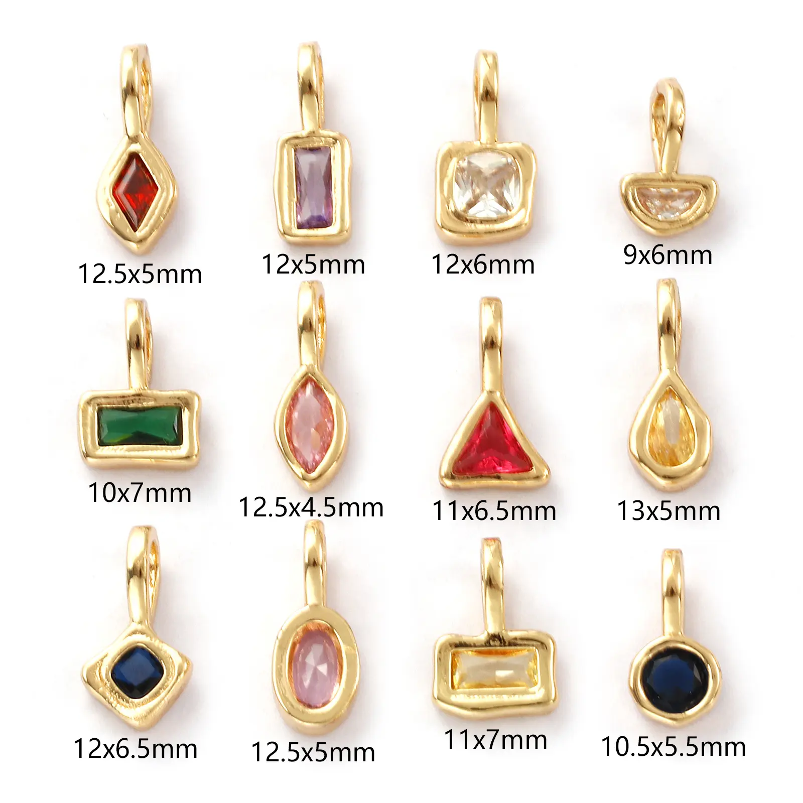 2 PCs Brass & Cubic Zirconia Birthstone Charms 14K Gold Plated Geometric Pendants For DIY Necklace Earrings Jewelry Making