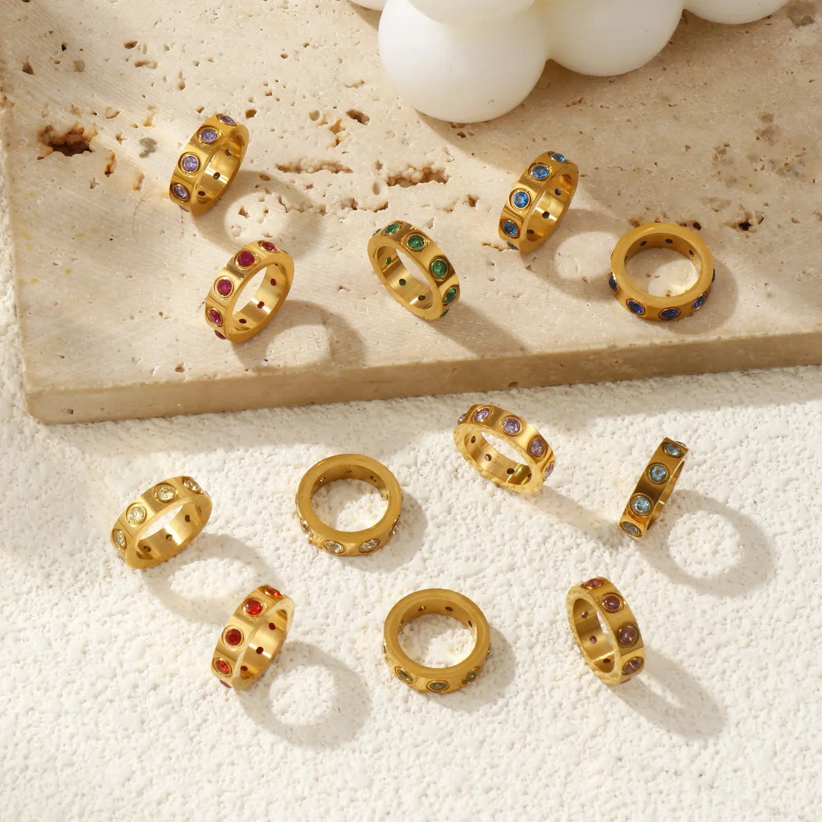 1 Piece 304 Stainless Steel & Cubic Zirconia Birthstone Charms 18K Gold Plated Circle Ring 14mm Dia. Beads DIY Necklace Making