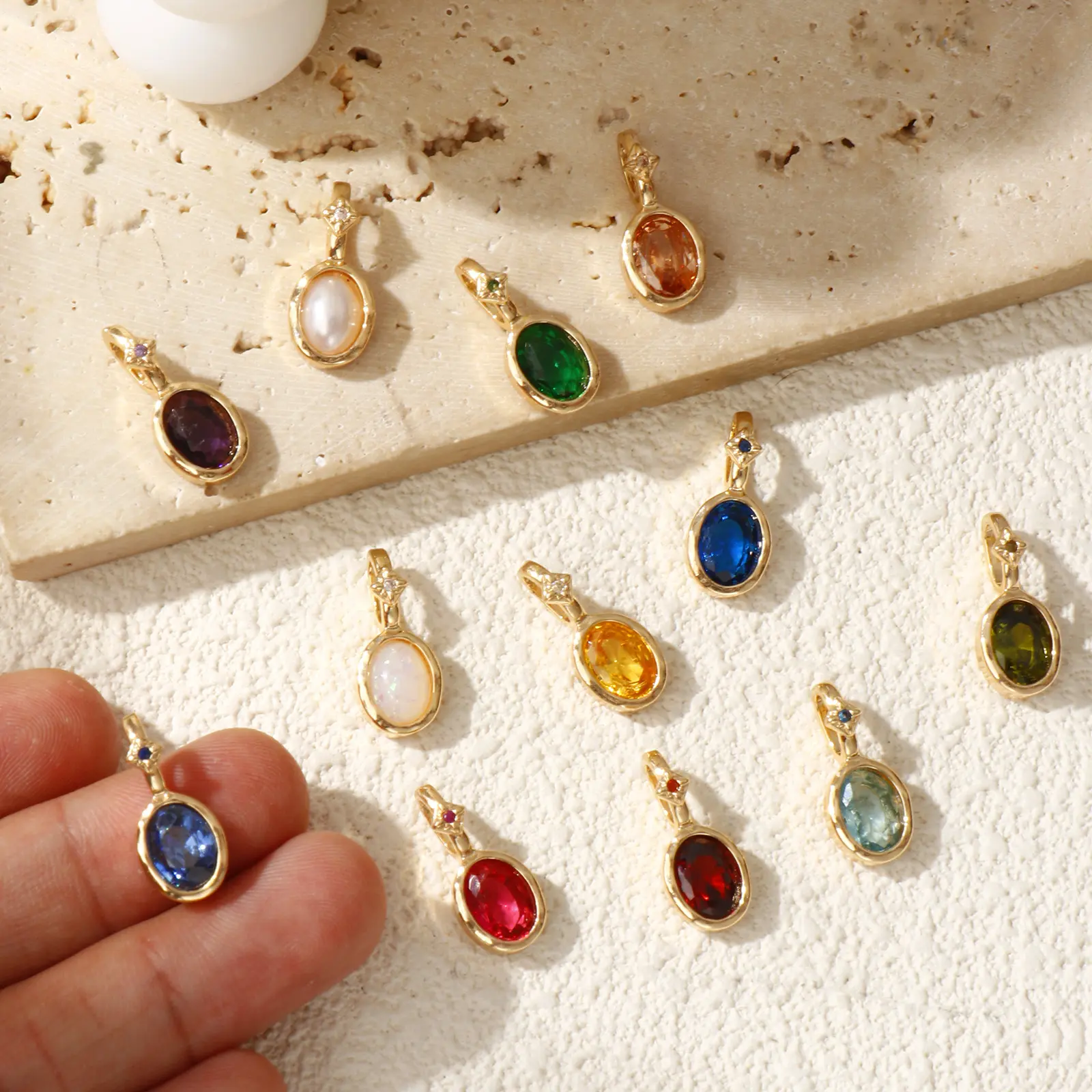 1 Piece Brass & Cubic Zirconia Birthstone Charms 14K Gold Plated Oval Pendant For DIY Necklace Earring Jewelry Making 18mm x 8mm