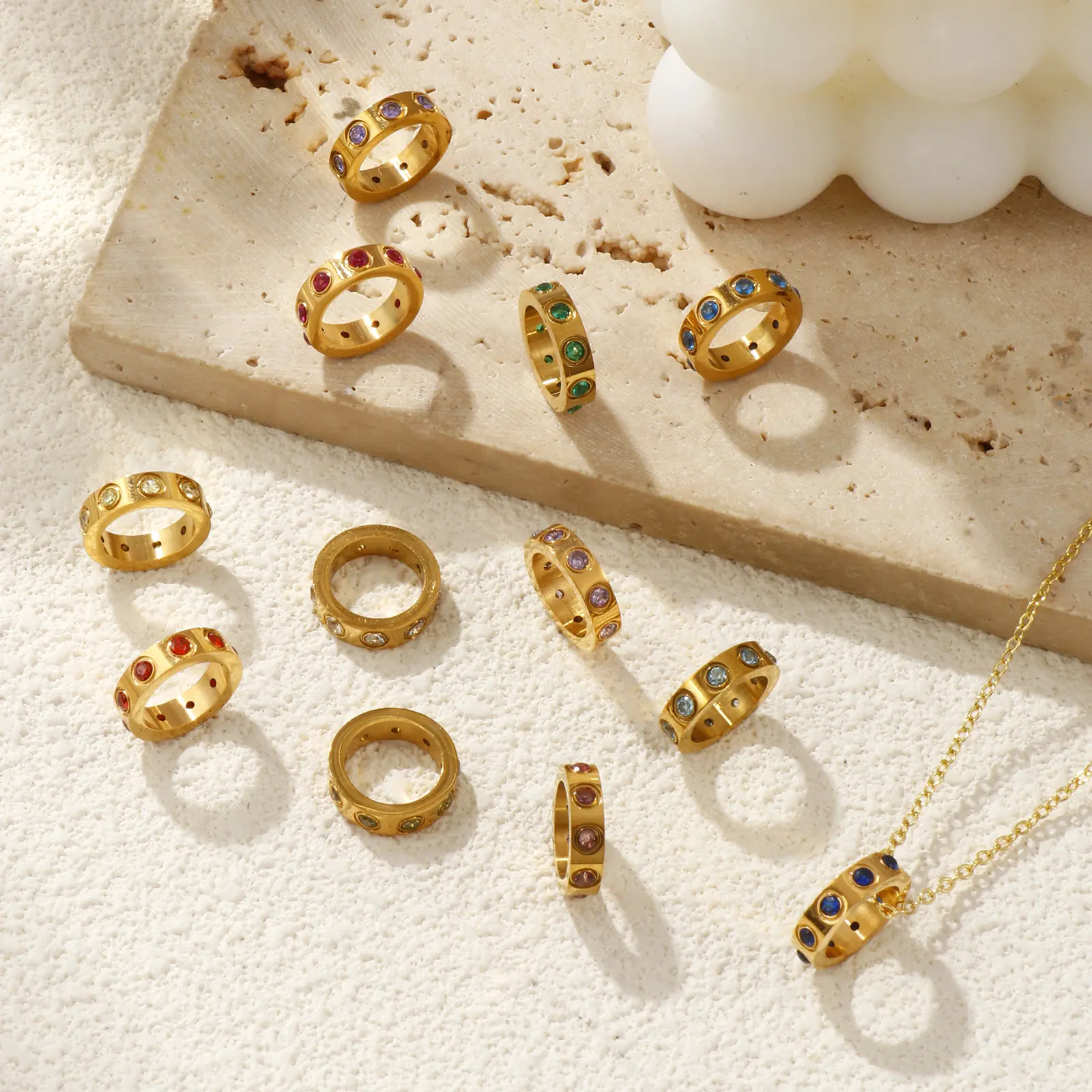 1 Piece 304 Stainless Steel & Cubic Zirconia Birthstone Charms 18K Gold Plated Circle Ring 14mm Dia. Beads DIY Necklace Making