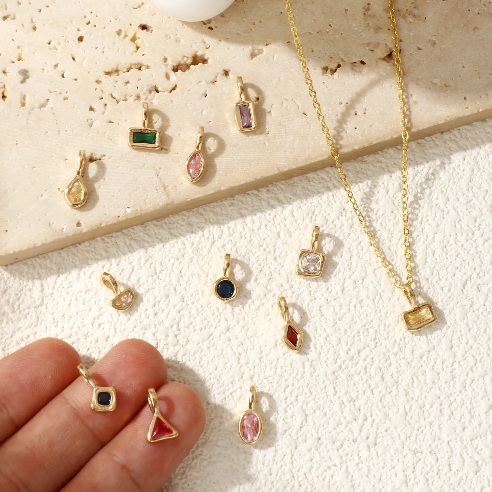 2 PCs Brass & Cubic Zirconia Birthstone Charms 14K Gold Plated Geometric Pendants For DIY Necklace Earrings Jewelry Making
