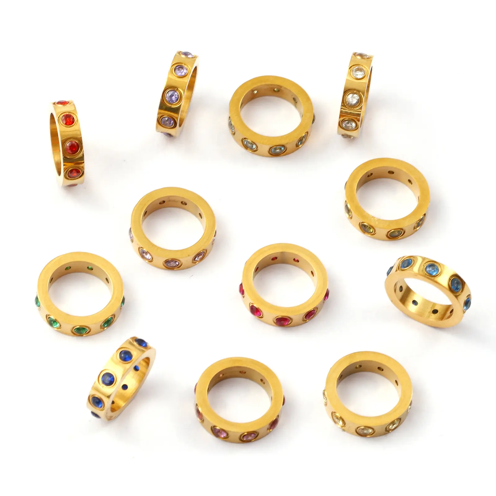 1 Piece 304 Stainless Steel & Cubic Zirconia Birthstone Charms 18K Gold Plated Circle Ring 14mm Dia. Beads DIY Necklace Making