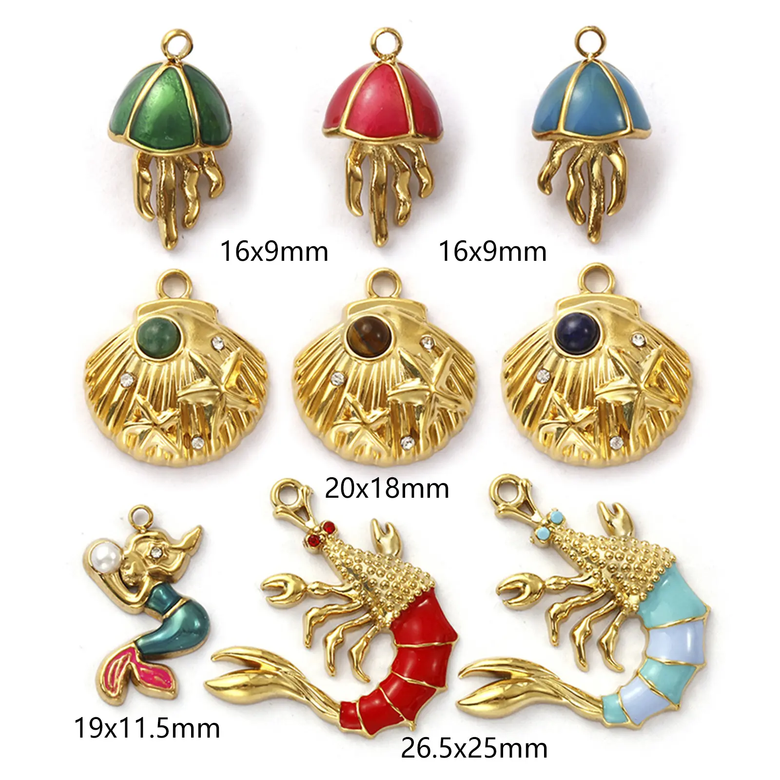 1 Piece 304 Stainless Steel Charms 18K Gold Plated Starfish Shell Jellyfish Mermaid Pendant For DIY Necklace Jewelry Making