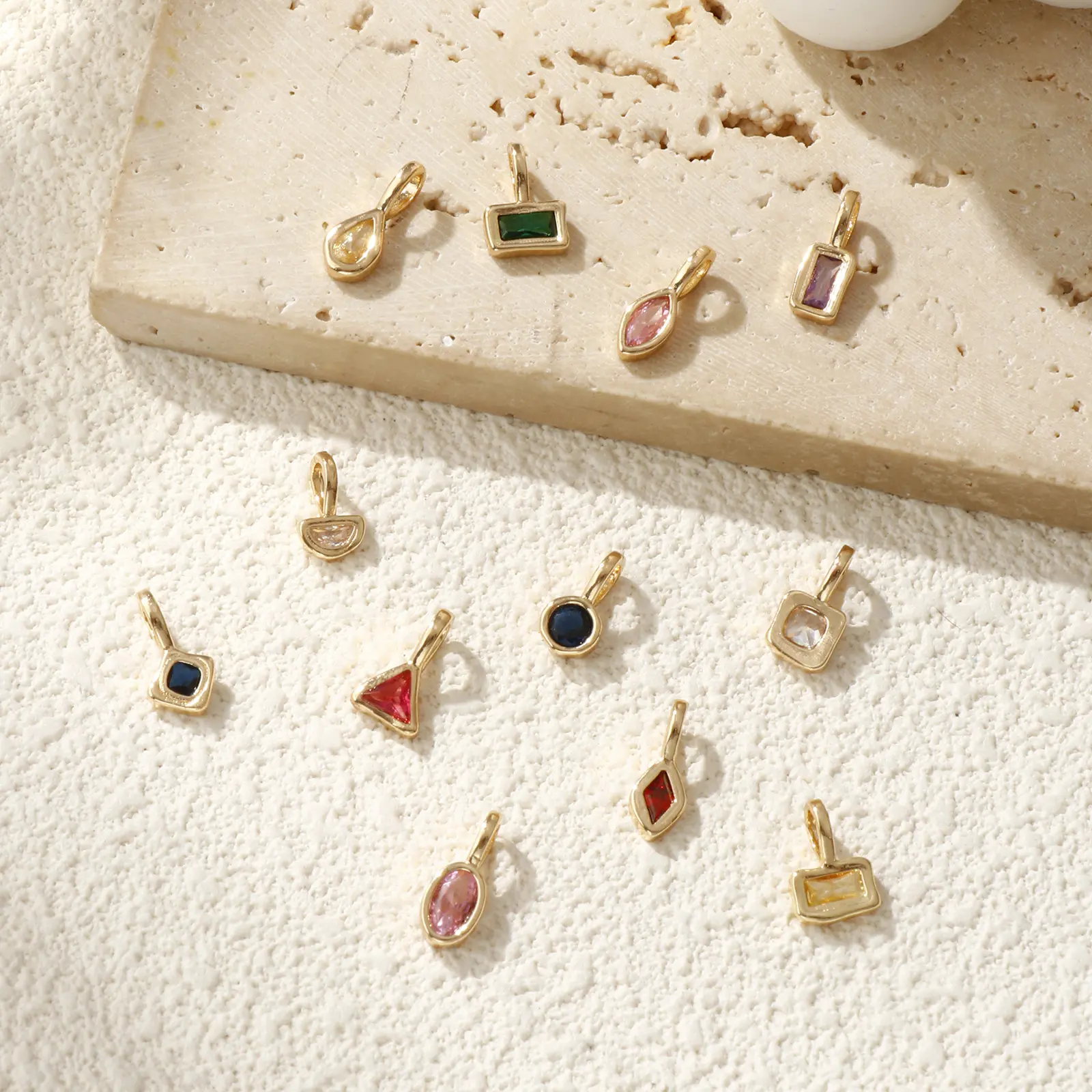 2 PCs Brass & Cubic Zirconia Birthstone Charms 14K Gold Plated Geometric Pendants For DIY Necklace Earrings Jewelry Making