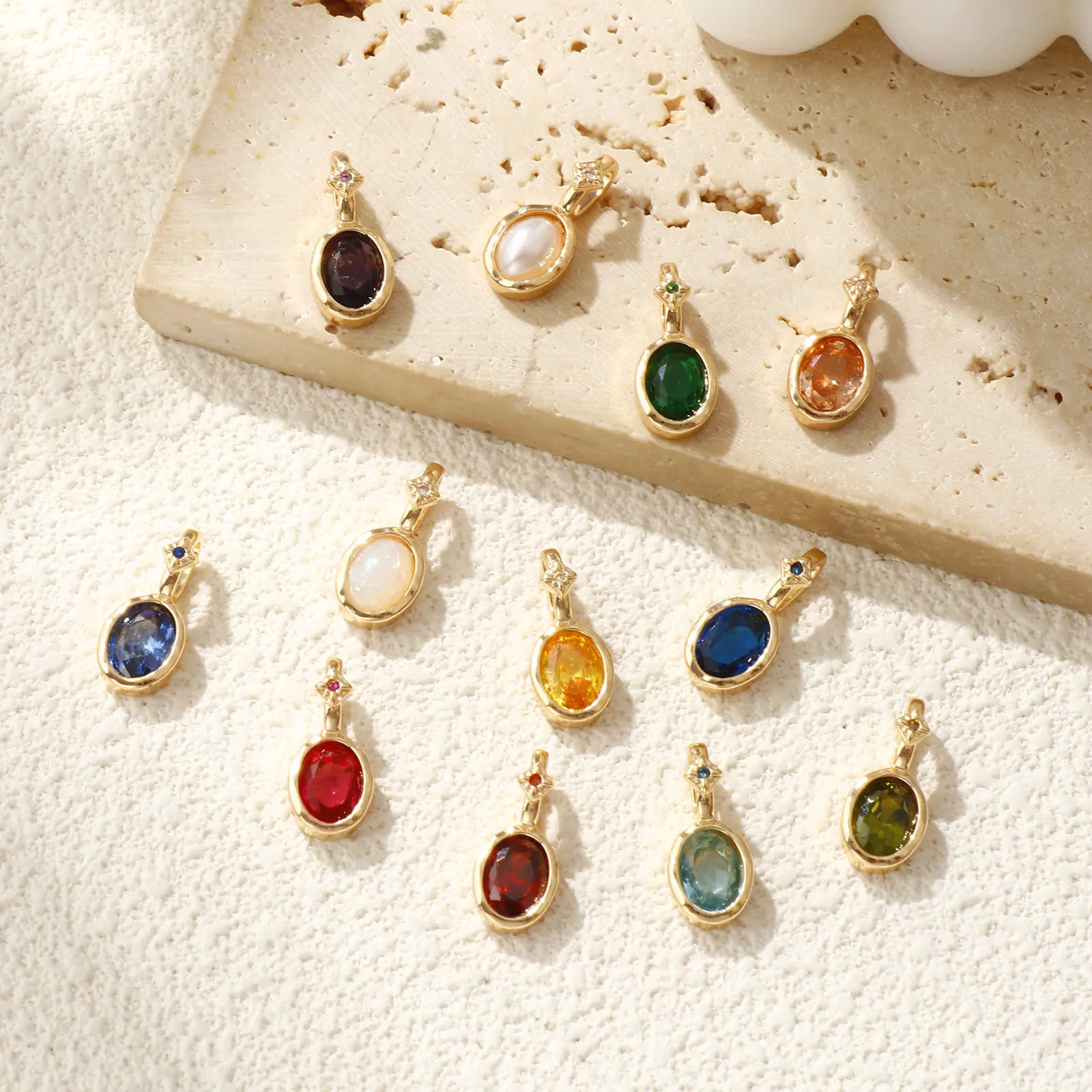 1 Piece Brass & Cubic Zirconia Birthstone Charms 14K Gold Plated Oval Pendant For DIY Necklace Earring Jewelry Making 18mm x 8mm