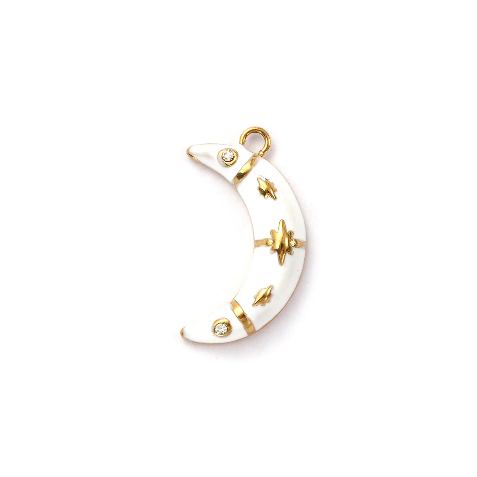 1 Piece 304 Stainless Steel Galaxy Charms 18K Gold Plated Enamel Half Moon Star Micro Pave Clear Cubic Zirconia DIY Necklace