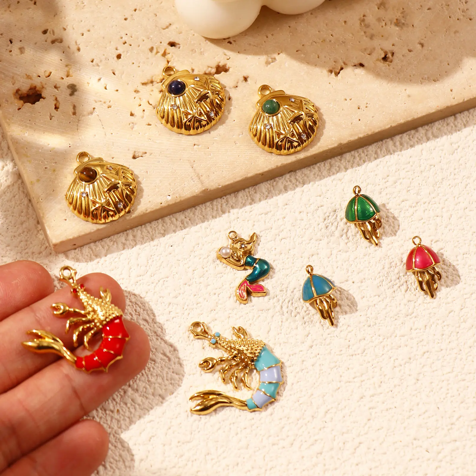 1 Piece 304 Stainless Steel Charms 18K Gold Plated Starfish Shell Jellyfish Mermaid Pendant For DIY Necklace Jewelry Making