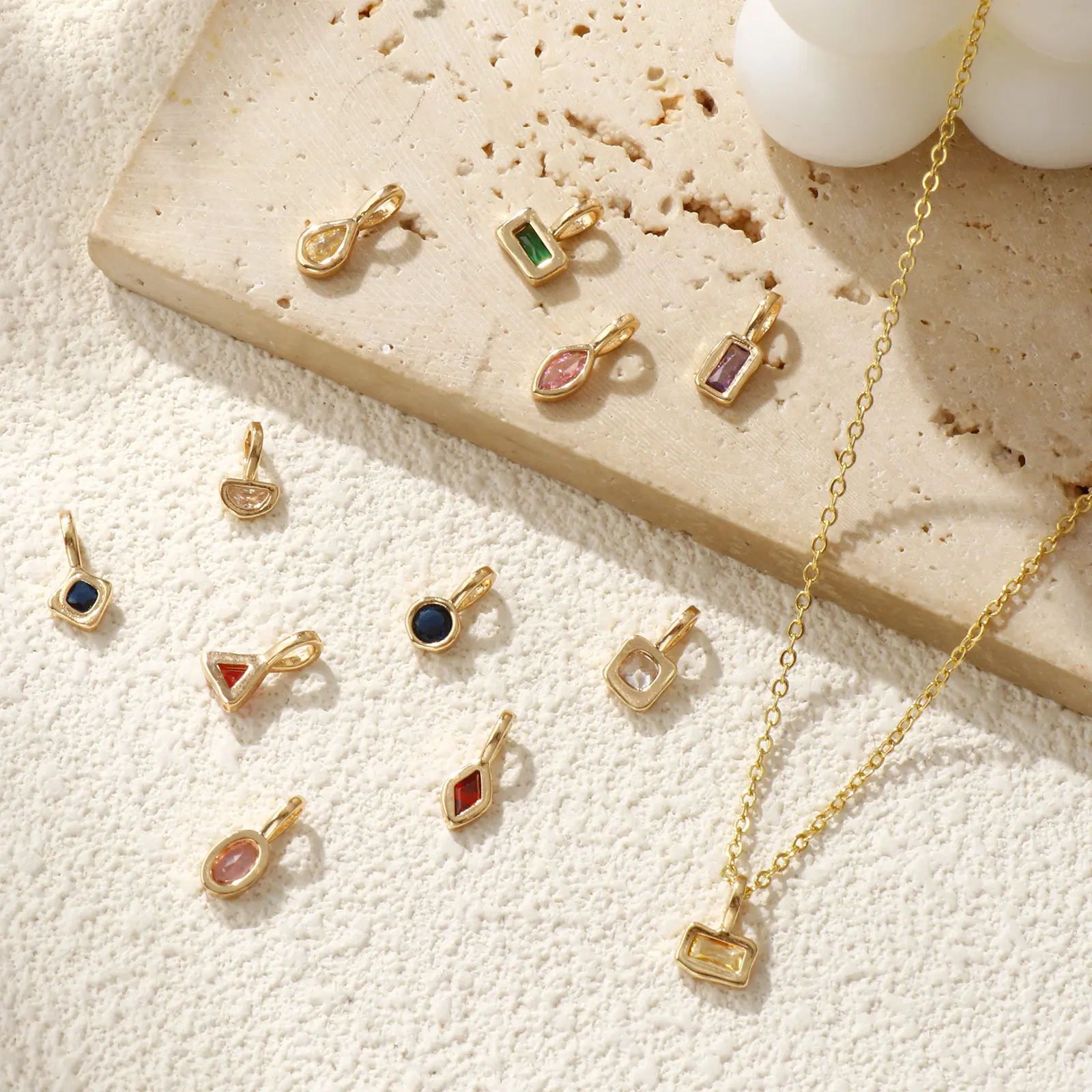 2 PCs Brass & Cubic Zirconia Birthstone Charms 14K Gold Plated Geometric Pendants For DIY Necklace Earrings Jewelry Making