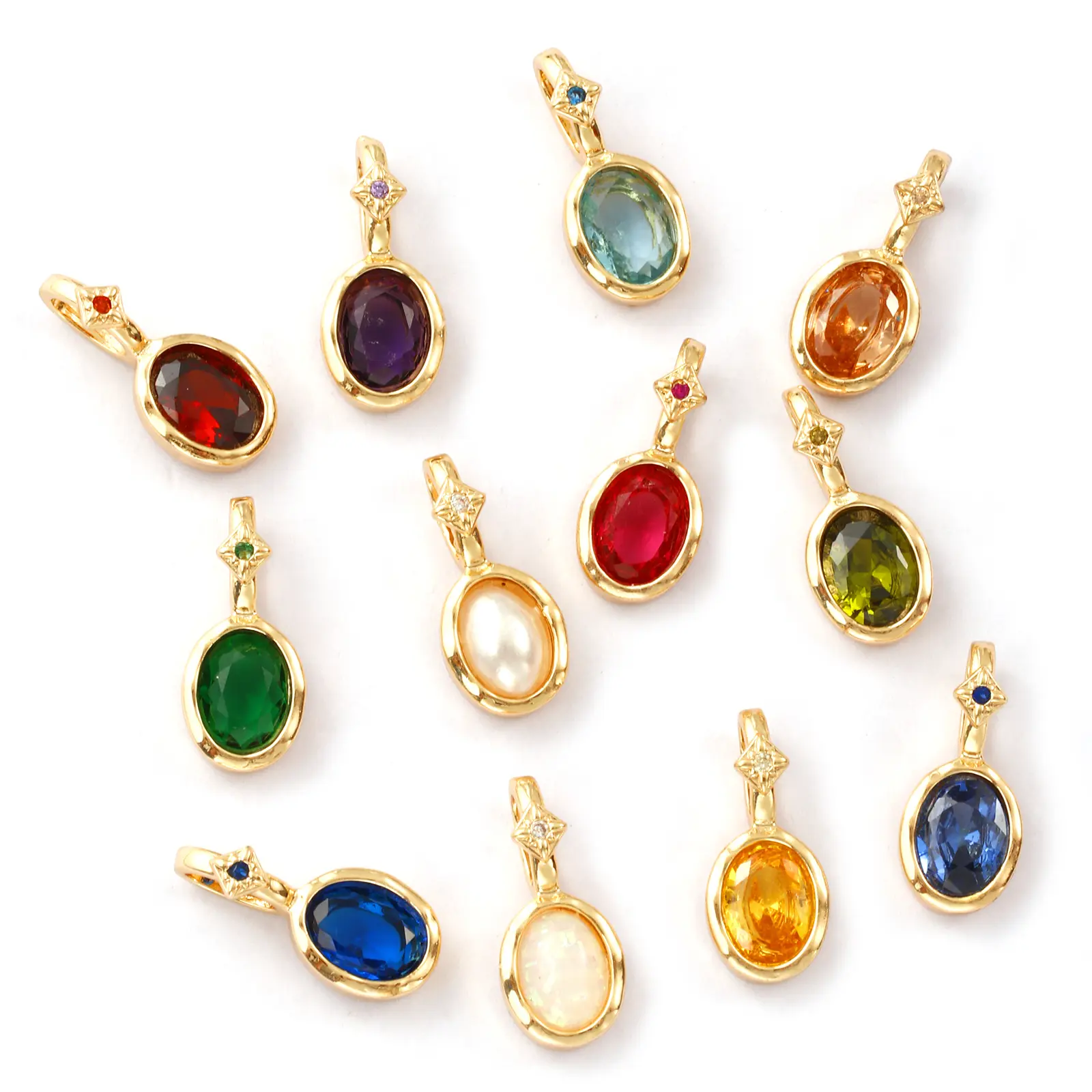 1 Piece Brass & Cubic Zirconia Birthstone Charms 14K Gold Plated Oval Pendant For DIY Necklace Earring Jewelry Making 18mm x 8mm