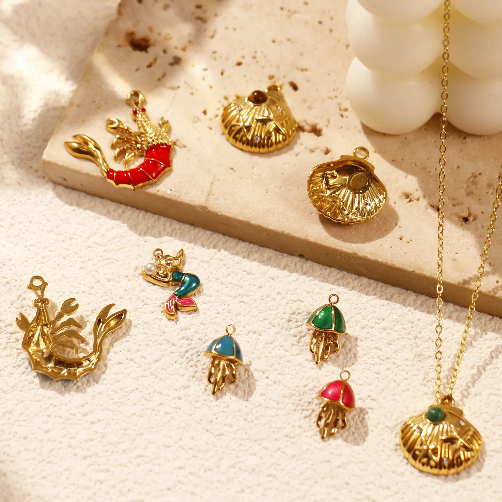 1 Piece 304 Stainless Steel Charms 18K Gold Plated Starfish Shell Jellyfish Mermaid Pendant For DIY Necklace Jewelry Making