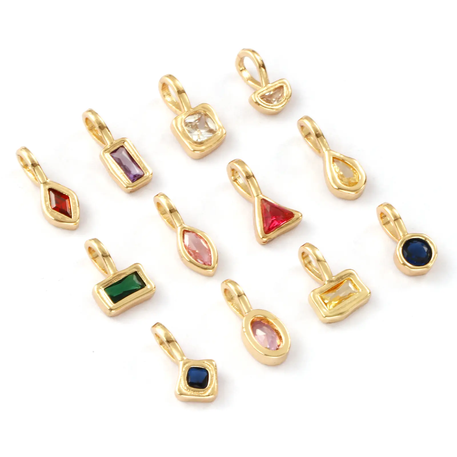 2 PCs Brass & Cubic Zirconia Birthstone Charms 14K Gold Plated Geometric Pendants For DIY Necklace Earrings Jewelry Making