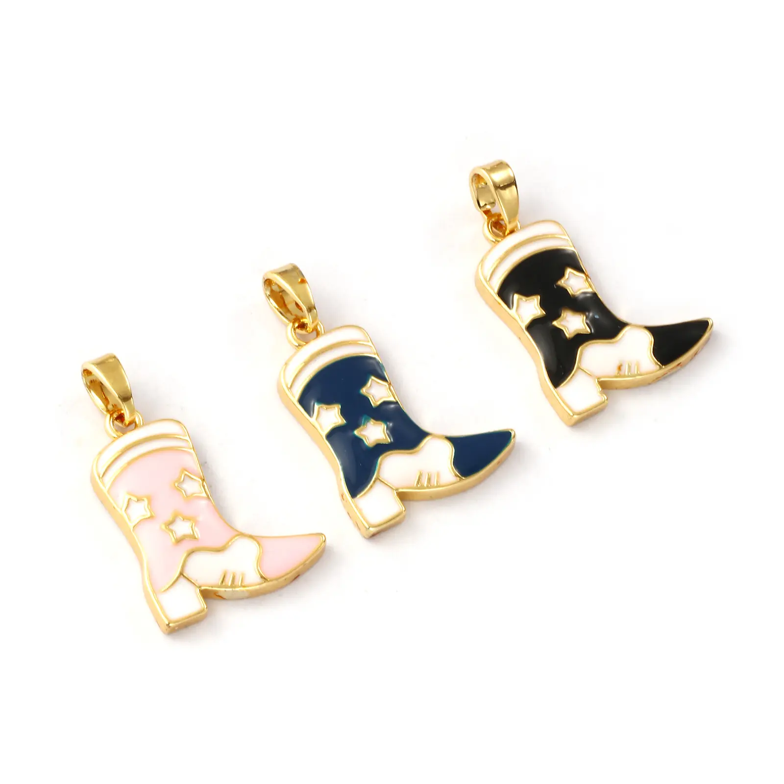 2 PCs Brass West Cowboy Charm Pendant 18K Gold Plated Enamel Boots Star Pendants For DIY Necklace Jewelry Making 24mm x 15mm