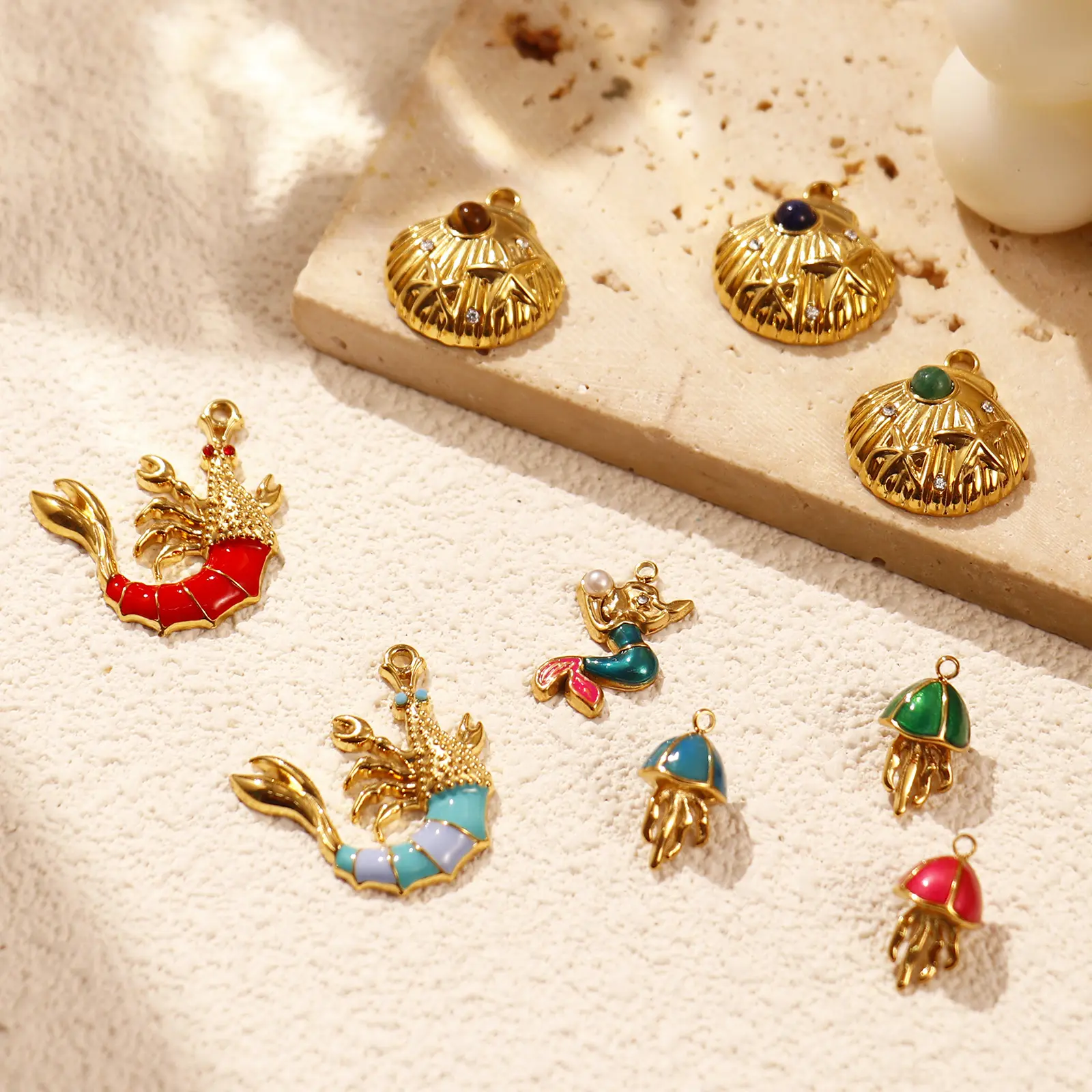 1 Piece 304 Stainless Steel Charms 18K Gold Plated Starfish Shell Jellyfish Mermaid Pendant For DIY Necklace Jewelry Making
