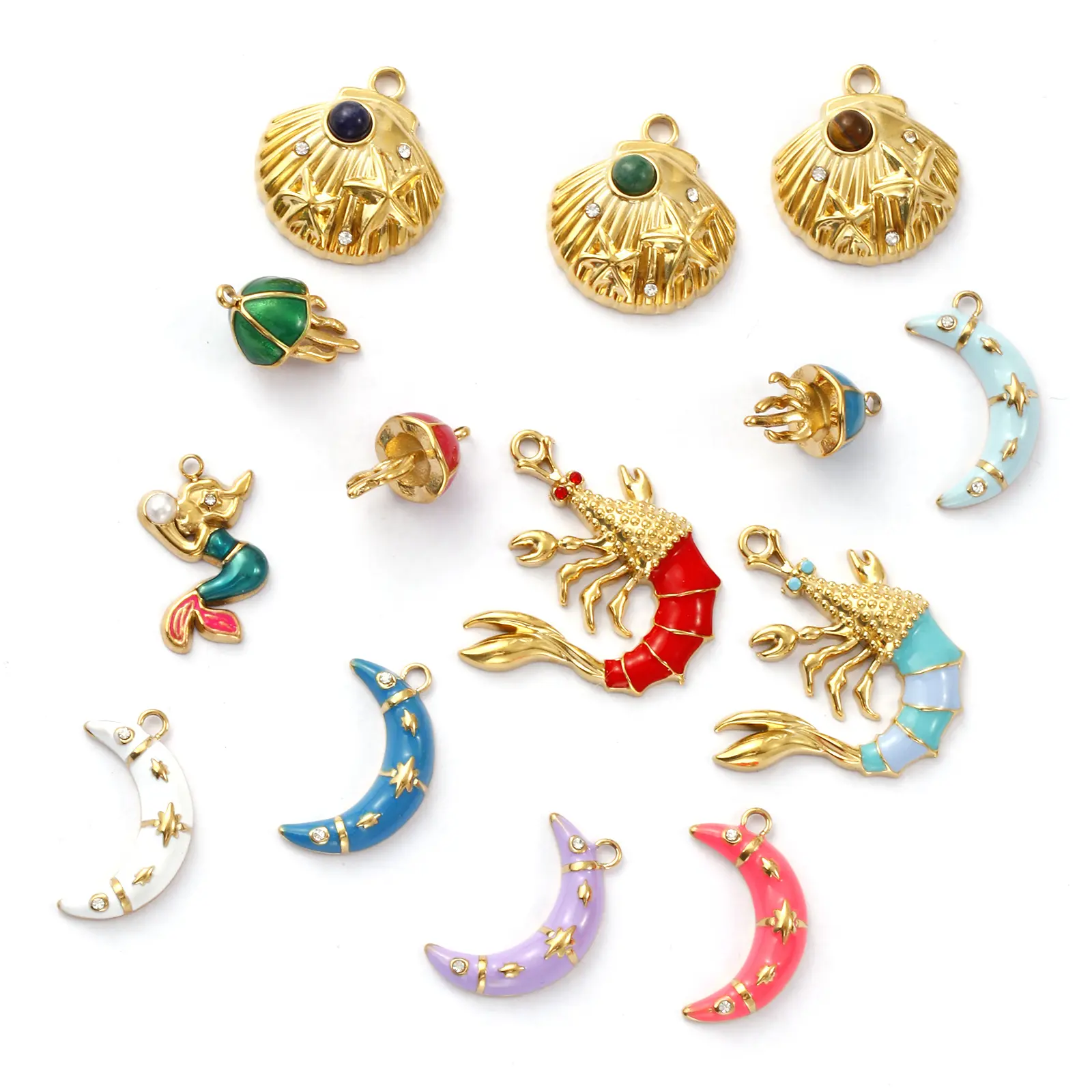 1 Piece 304 Stainless Steel Charms 18K Gold Plated Starfish Shell Jellyfish Mermaid Pendant For DIY Necklace Jewelry Making