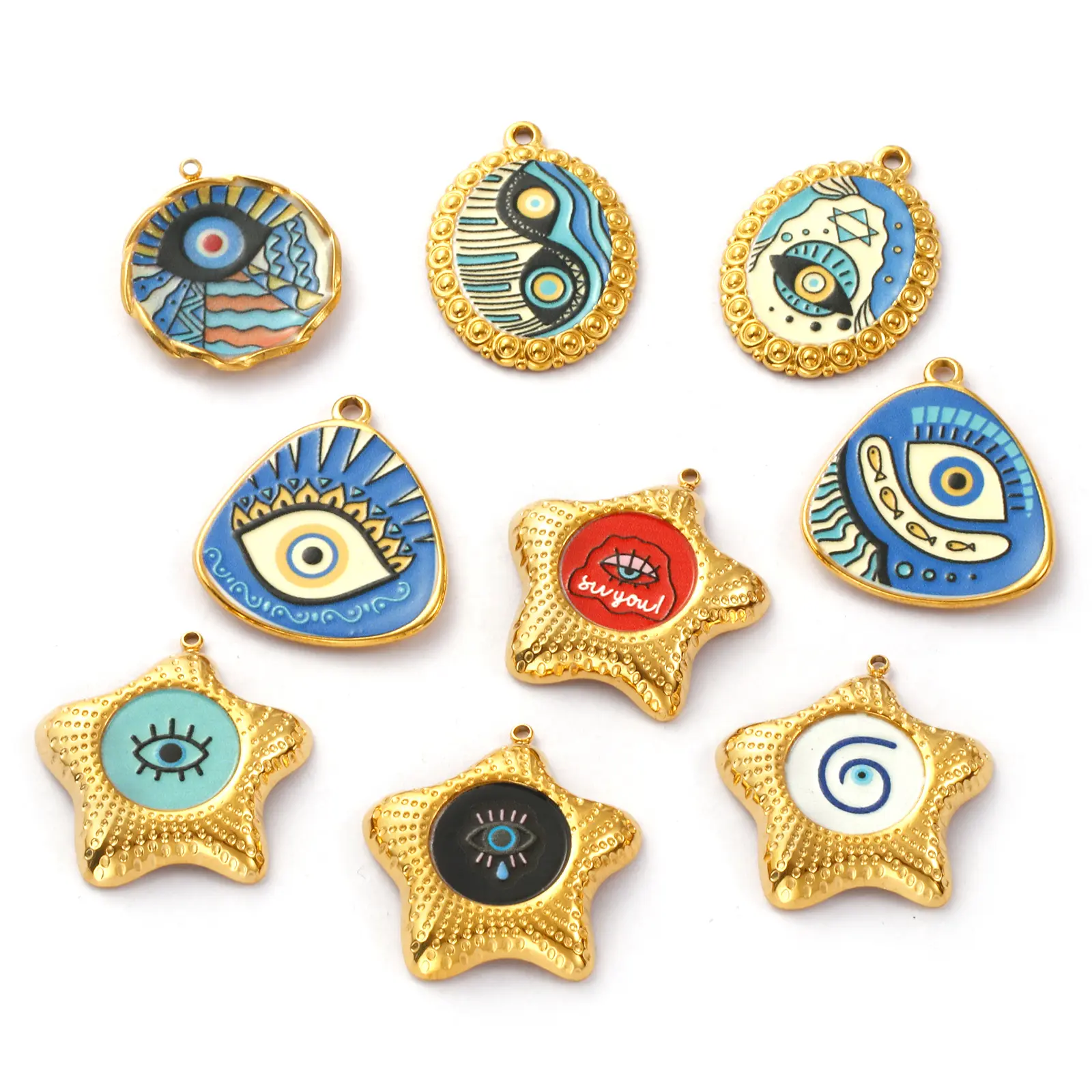 2 PCs 304 Stainless Steel Religious Charms 18K Gold Plated Enamel Evil Eye Pendants For DIY Necklace Jewelry Making Findings