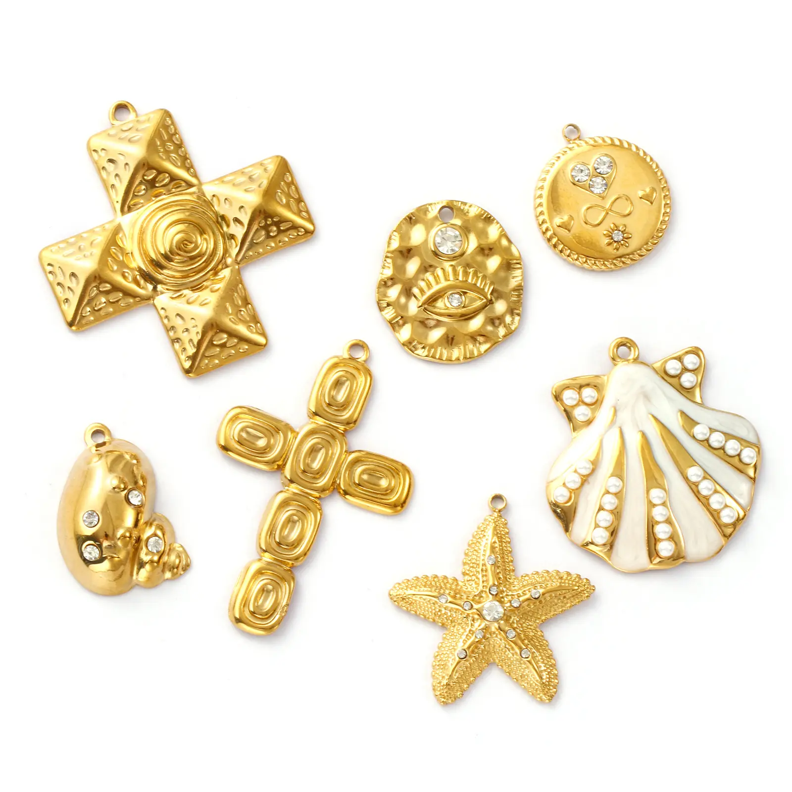 1 Piece 304 Stainless Steel Charms 18K Gold Plated Cross Conch Starfish Shell Pendant For DIY Necklace Jewelry Making Finding