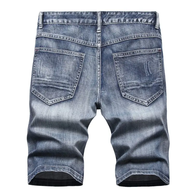 New Summer Men Retro Holes Thin Denim Shorts Jeans Good Quality Male Cotton Straight Loose Shorts Ripped Knee Length Jeans 42