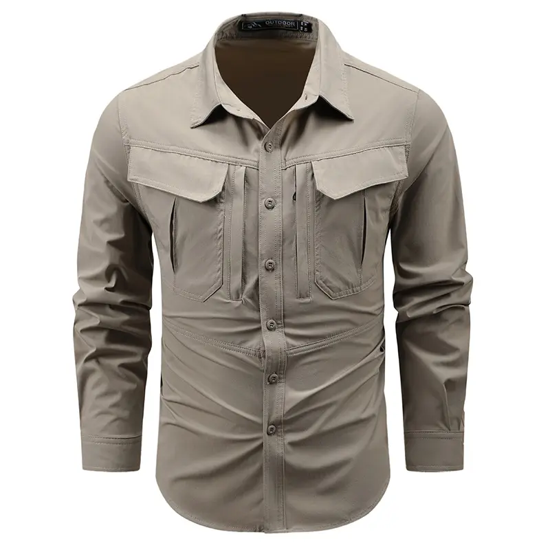 Men Outdoor Elastic Quick Drying Cargo Shirts Multi Pockets Tooling Shirts New Spring Male Breathable and Comfortable Shirts 4XL