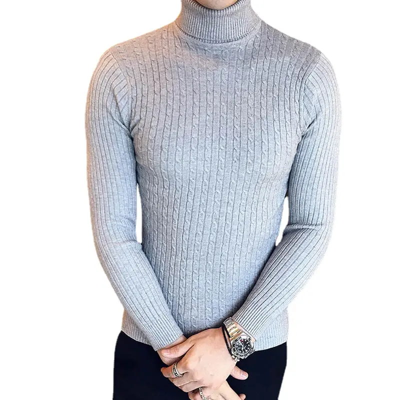 Men Slim Solid Color Turtlenecks Fit Sweaters Men Winter Long Sleeve Warm Knit Sweaters Classic Solid Casual Bottoming Shirt 5XL
