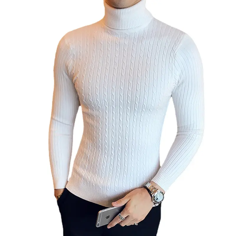 Men Slim Solid Color Turtlenecks Fit Sweaters Men Winter Long Sleeve Warm Knit Sweaters Classic Solid Casual Bottoming Shirt 5XL