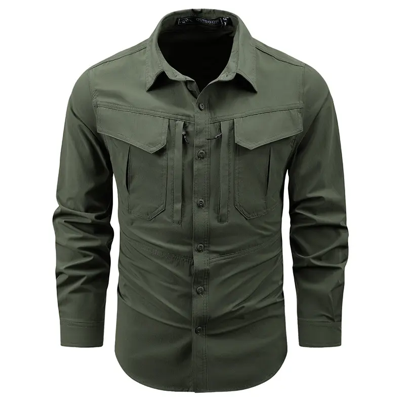 Men Outdoor Elastic Quick Drying Cargo Shirts Multi Pockets Tooling Shirts New Spring Male Breathable and Comfortable Shirts 4XL