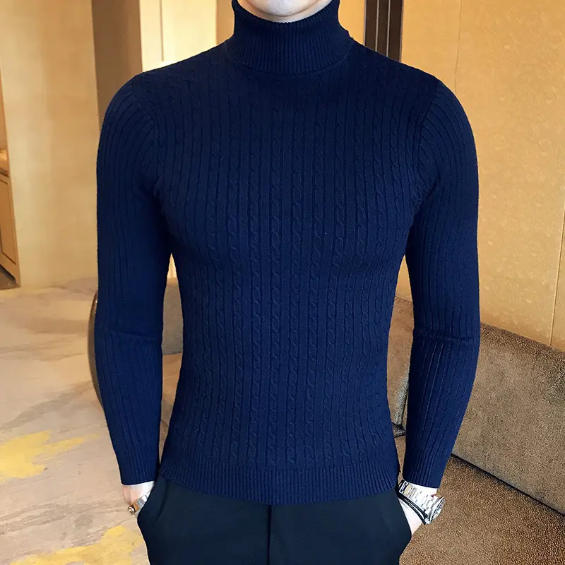 Men Slim Solid Color Turtlenecks Fit Sweaters Men Winter Long Sleeve Warm Knit Sweaters Classic Solid Casual Bottoming Shirt 5XL