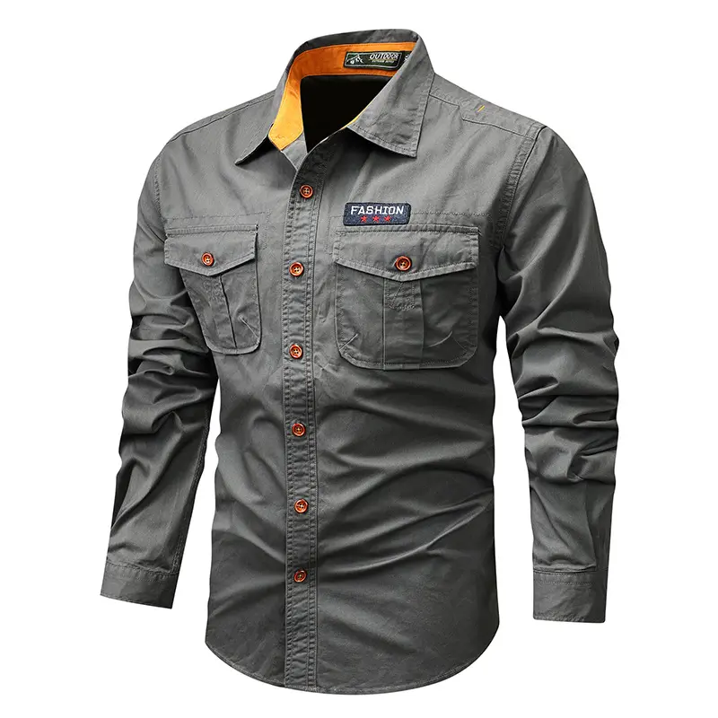 New Men Outdoor Multi Pockets Shirts Long Sleeved Cargo Shirts High Quality Male Cotton Loose Casual Tooling Shirts Size 5XL