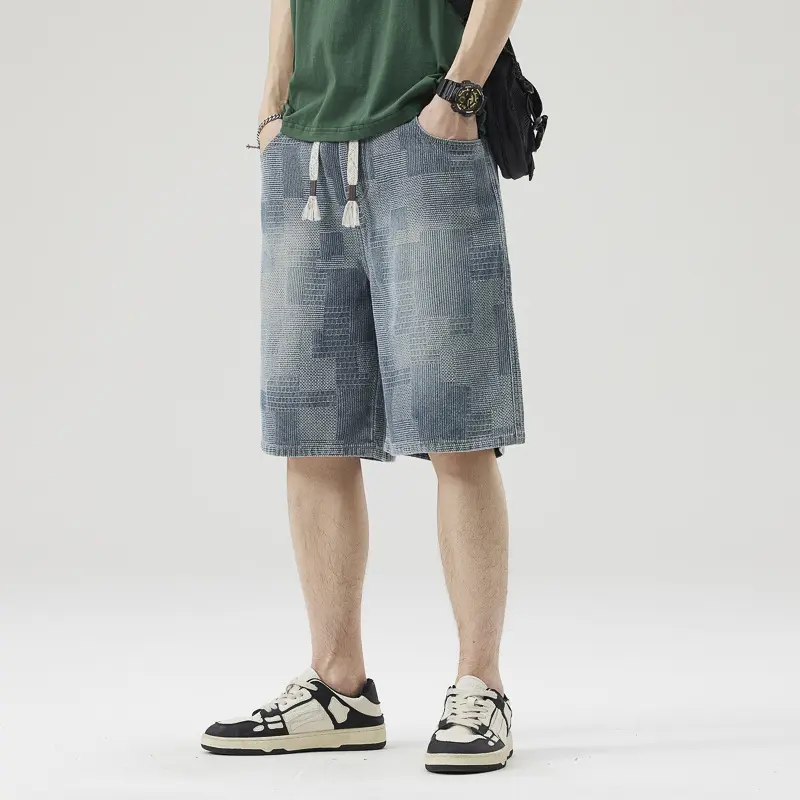 New Summer Men Thin Denim Shorts Jeans Good Quality Male Cotton Straight Loose Shorts Fashion Light Blue Knee Length Jeans 4XL
