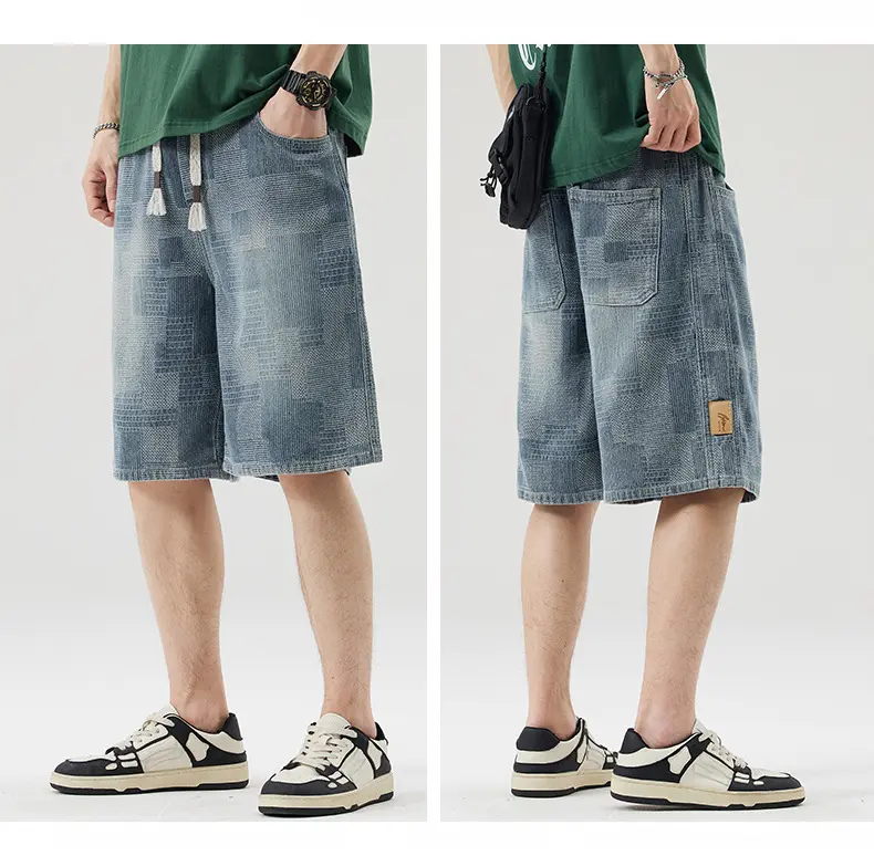 New Summer Men Thin Denim Shorts Jeans Good Quality Male Cotton Straight Loose Shorts Fashion Light Blue Knee Length Jeans 4XL