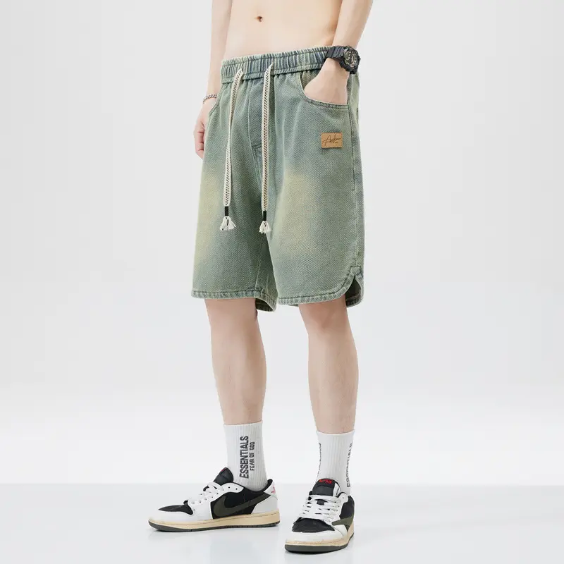 New Summer Men Thin Denim Shorts Jeans Good Quality Male Cotton Straight Loose Shorts Fashion Light Blue Knee Length Jeans 4XL