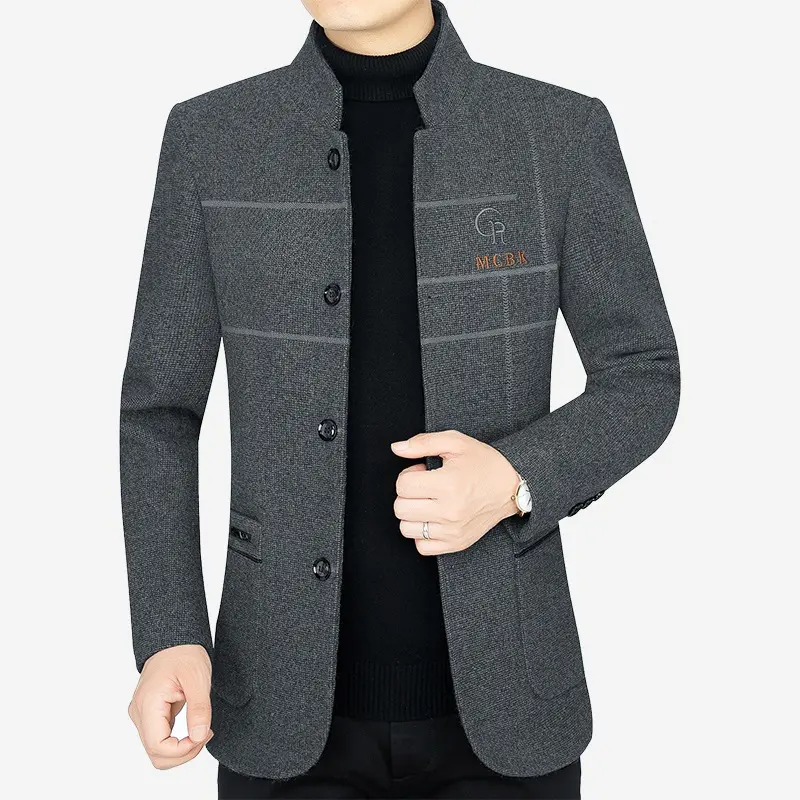 New Autumn Men Stand Collar Cashmere Woolen Blends Blazers Suits Jackets Men's Business Casual Trench Coats Slim Blazers Suits 4