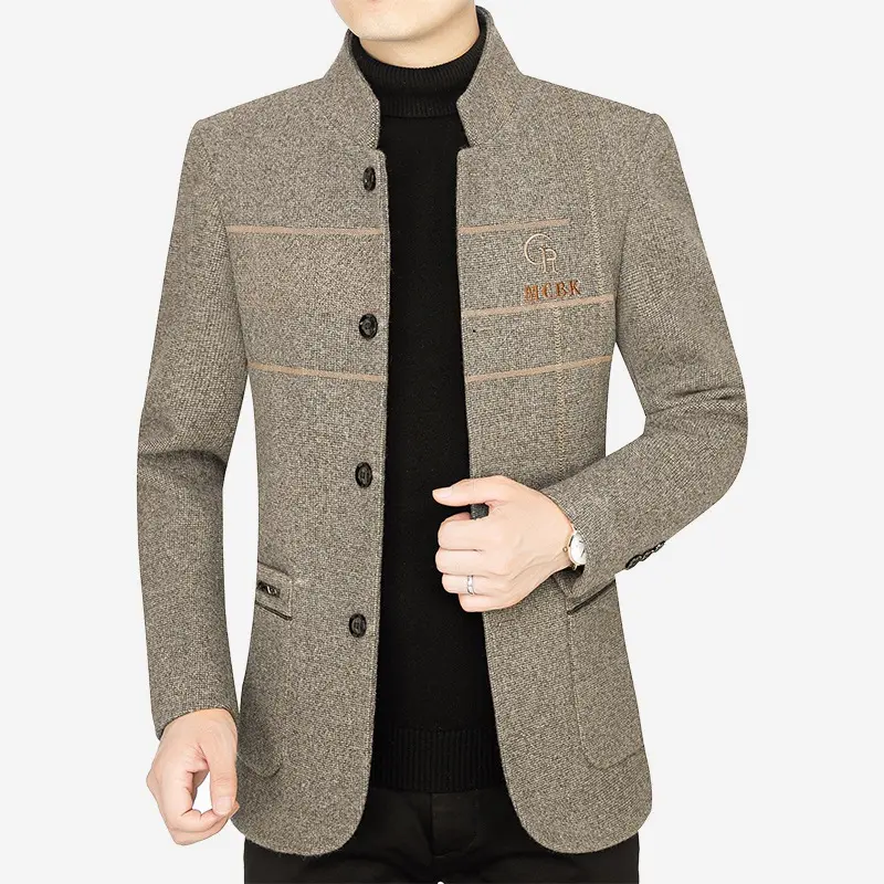 New Autumn Men Stand Collar Cashmere Woolen Blends Blazers Suits Jackets Men's Business Casual Trench Coats Slim Blazers Suits 4
