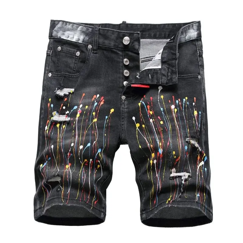 Men Summer Black Denim Shorts Holes Short Jeans Good Quality Men Fit Casual Jeans Shorts New Fashion Male High Streetwear Jeans
