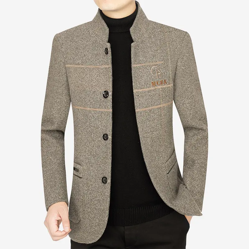 New Autumn Men Stand Collar Cashmere Woolen Blends Blazers Suits Jackets Men's Business Casual Trench Coats Slim Blazers Suits 4