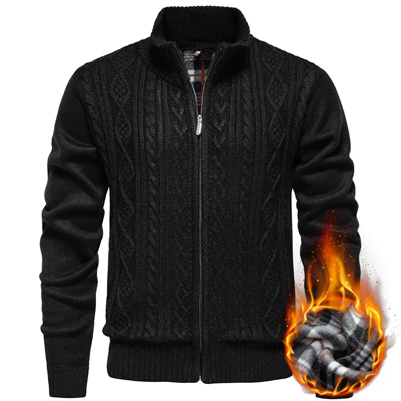 New Winter Men Casual Cardigans Sweatercoats Jackets Quality Men Fleece Thicker Warm Stand-up Collar Slim Fit Cardigans Coats 3X