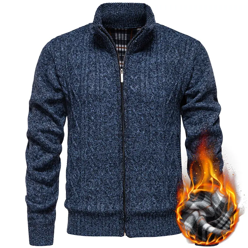 New Winter Men Casual Cardigans Sweatercoats Jackets Quality Men Fleece Thicker Warm Stand-up Collar Slim Fit Cardigans Coats 3X