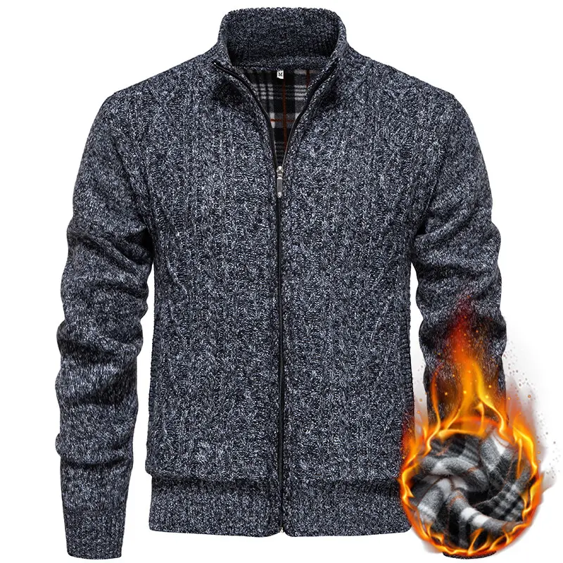 New Winter Men Casual Cardigans Sweatercoats Jackets Quality Men Fleece Thicker Warm Stand-up Collar Slim Fit Cardigans Coats 3X