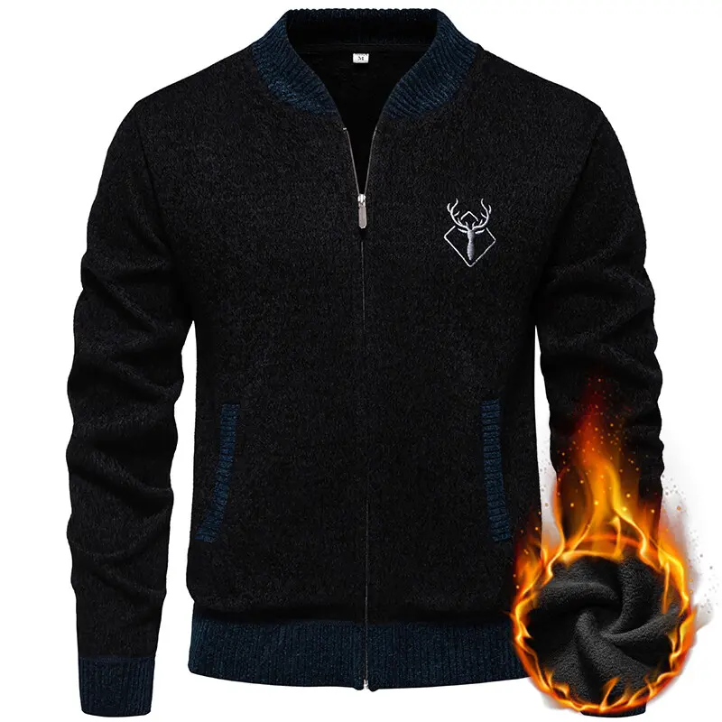 Men Casual Cardigans Sweaters Winter Sweatercoats Jackets Quality Men Fleece Thicker Warm Stand-up collar Fit Cardigans Coats 3X
