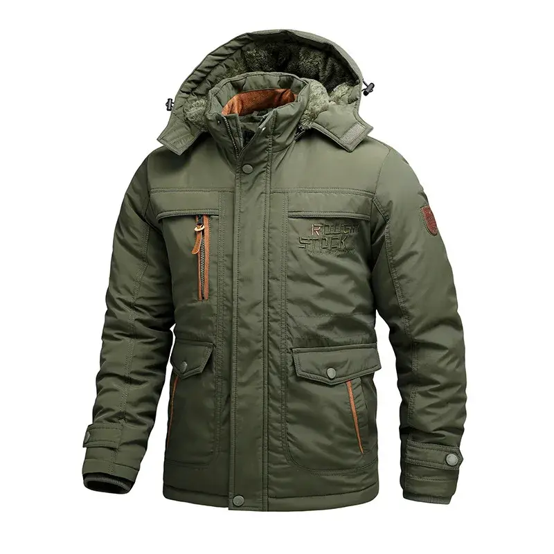 Men Multi pocket Long Winter Jackets Hooded Warm Parkas Fleece Down Jackets New Fashion Male Outdoor Tooling Casual Jackets 6XL