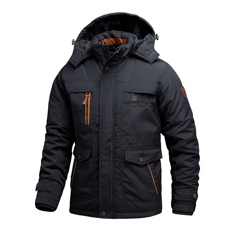 Men Multi pocket Long Winter Jackets Hooded Warm Parkas Fleece Down Jackets New Fashion Male Outdoor Tooling Casual Jackets 6XL